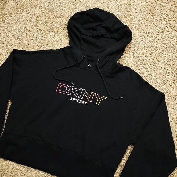 DKNY Sport Ombre-Logo Cropped Hoodie Long Sleeve -C - Picture 1 of 6
